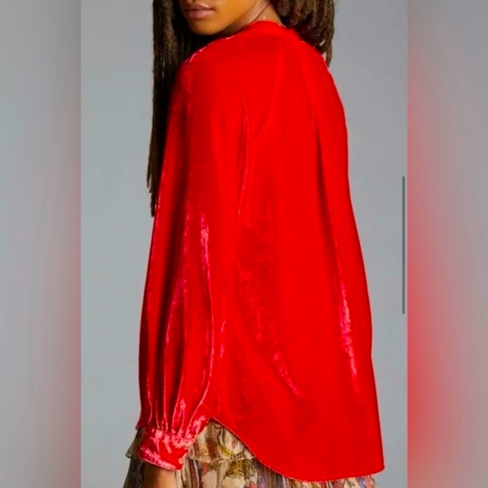 Anthropologie Pilcro Velvet Femme Button Down Shirt in Cherry Red EUC Size 1X - Picture 5 of 15